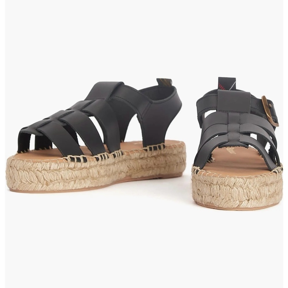 NIB Barbour Paloma Espadrille Platform Fisherman Sandal Sz 39 EU / 8 US Black - Picture 3 of 15